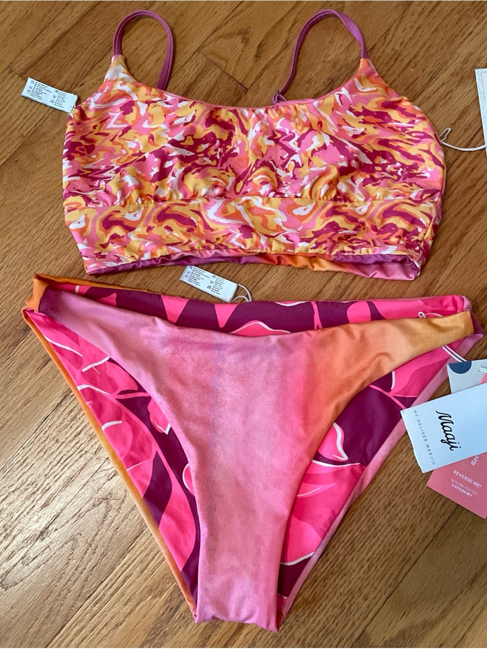 Maaji Pink & Orange Reversible Bikini Set - Sporty Crop Top with Low-Rise Bottom